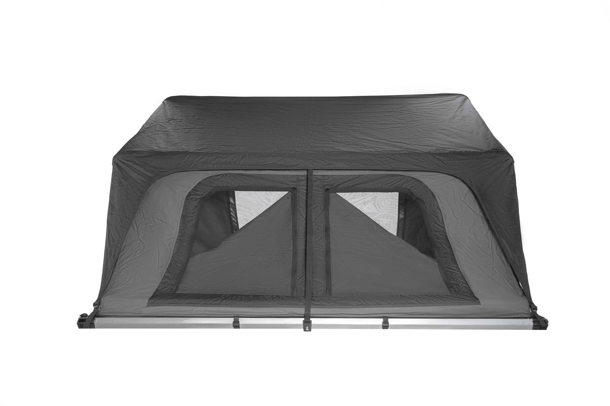 Auffaltbares Dachzelt mit Textilwänden auf weißem Hintergrund