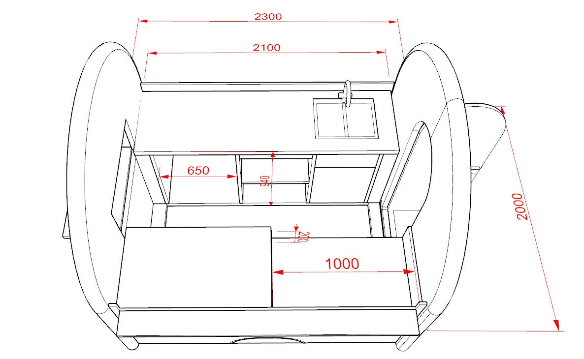 Bild einer Maßzeichnung zu einem Foodtrailer