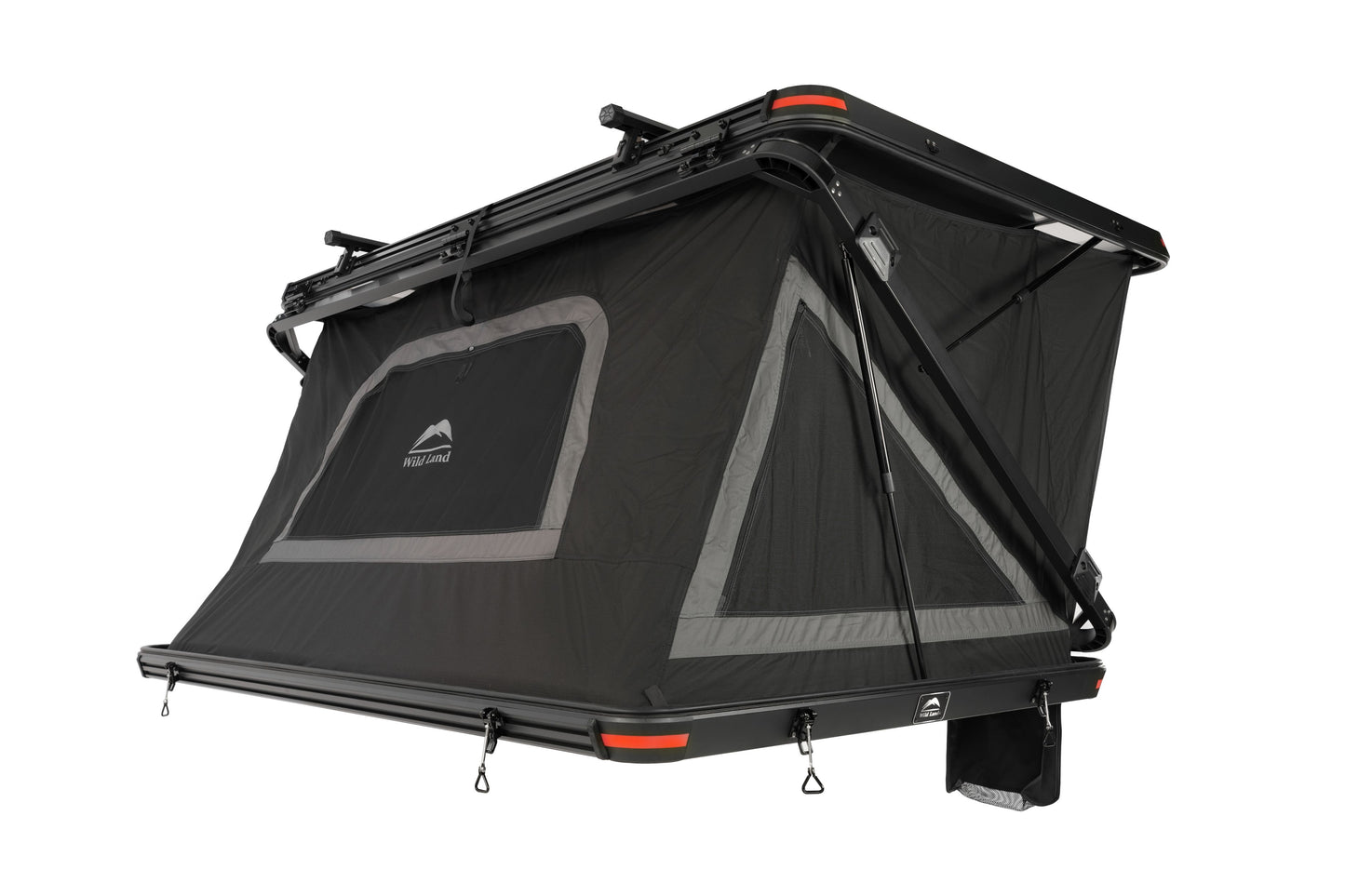 Dachzelt für Auto und Minicamper, 2 Personen, Hartschale mit Z-förmigem Bügel Rückansicht mit Dachträgern