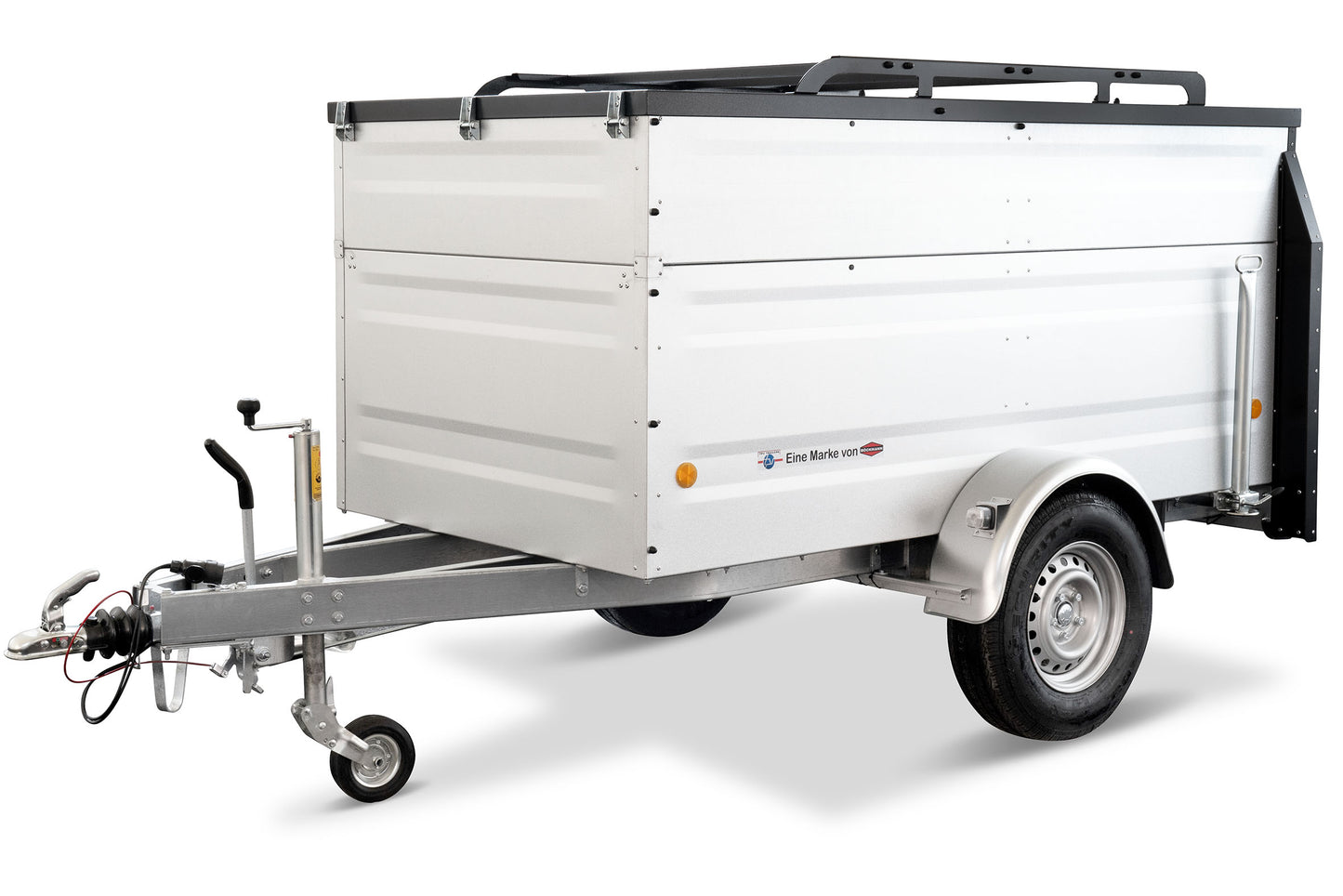 Minicamper TPV EB3 Plus Dachzelt Anhänger in Silber – Studioaufnahme vor weißem Hintergrund.