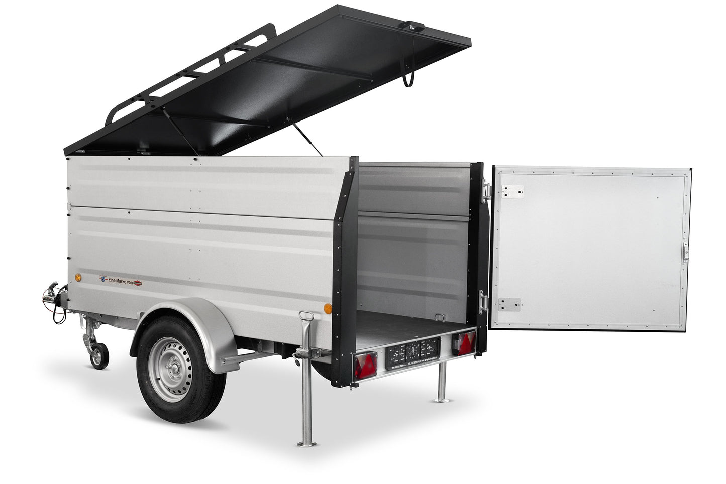 Dachzelt Anhänger Minicamper TPV EB3 Plus in Silber – Produktfoto vor weißem Hintergrund.