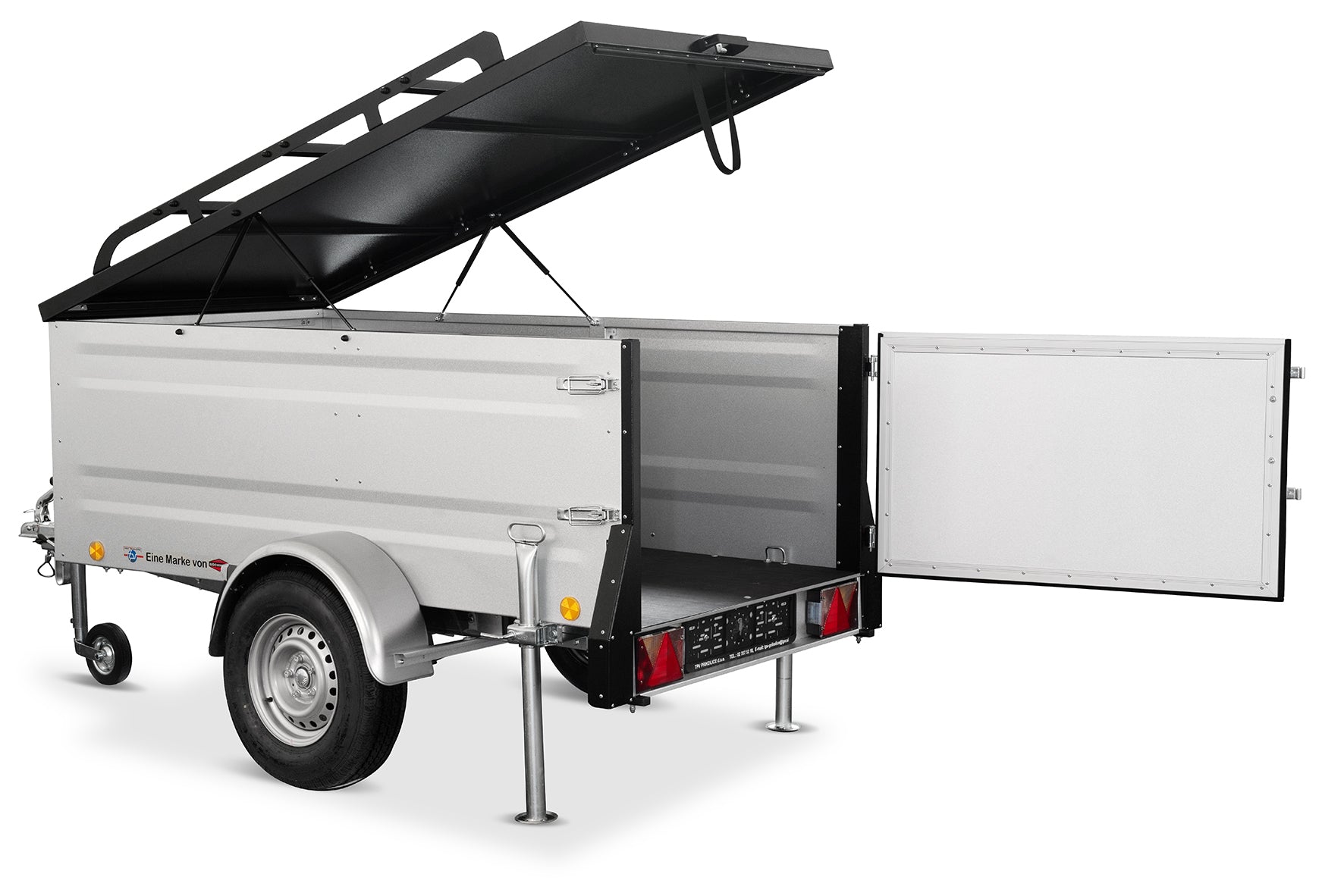 Dachzelt Anhänger Minicamper TPV EB3 in Silber – Produktfoto vor weißem Hintergrund.