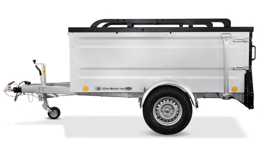 TPV EB3 Dachzelt Anhänger Minicamper in Silber – Studioaufnahme vor weißem Hintergrund.