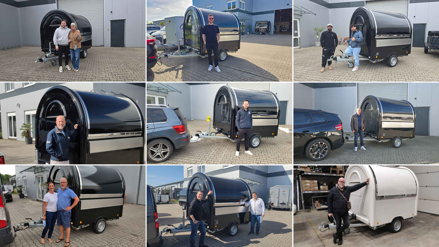 Collage von Kundenfotos von der Abholung eines Verkaufsanhängers
