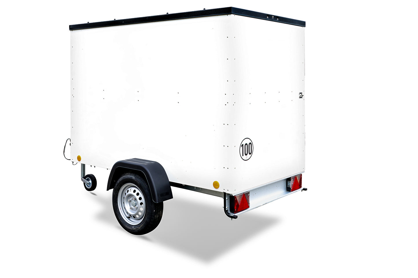 Kleiner Verkaufsanhänger 1.000kg gebremst / Messeanhänger KT-EB2 weiß mit Doppelflügeltür rechts