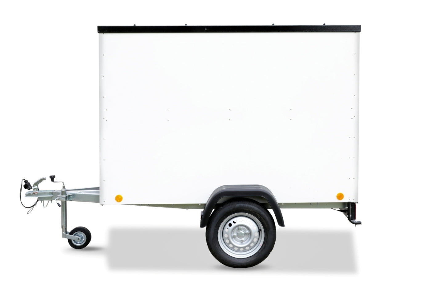 Kleiner Verkaufsanhänger 1.000kg gebremst / Messeanhänger KT-EB2 weiß mit Doppelflügeltür rechts