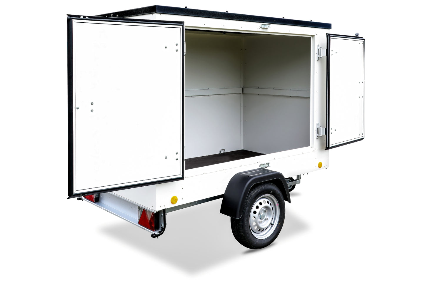 Kleiner Verkaufsanhänger 750kg ungebremst / Messeanhänger KT-EU2 weiß mit Doppelflügeltür rechts
