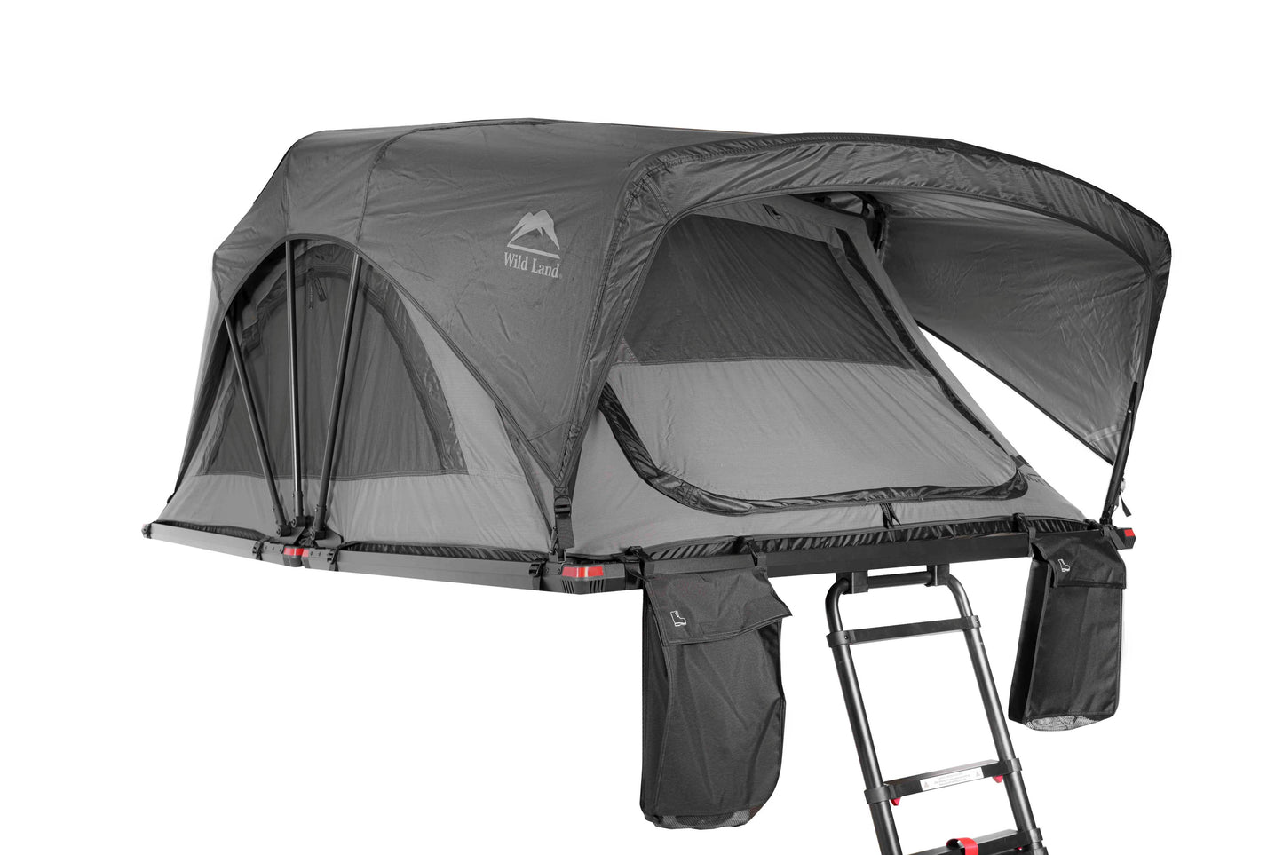 Dachzelt, seitlich aufgenommen, freigestellt und vor reinweißem Hintergrund